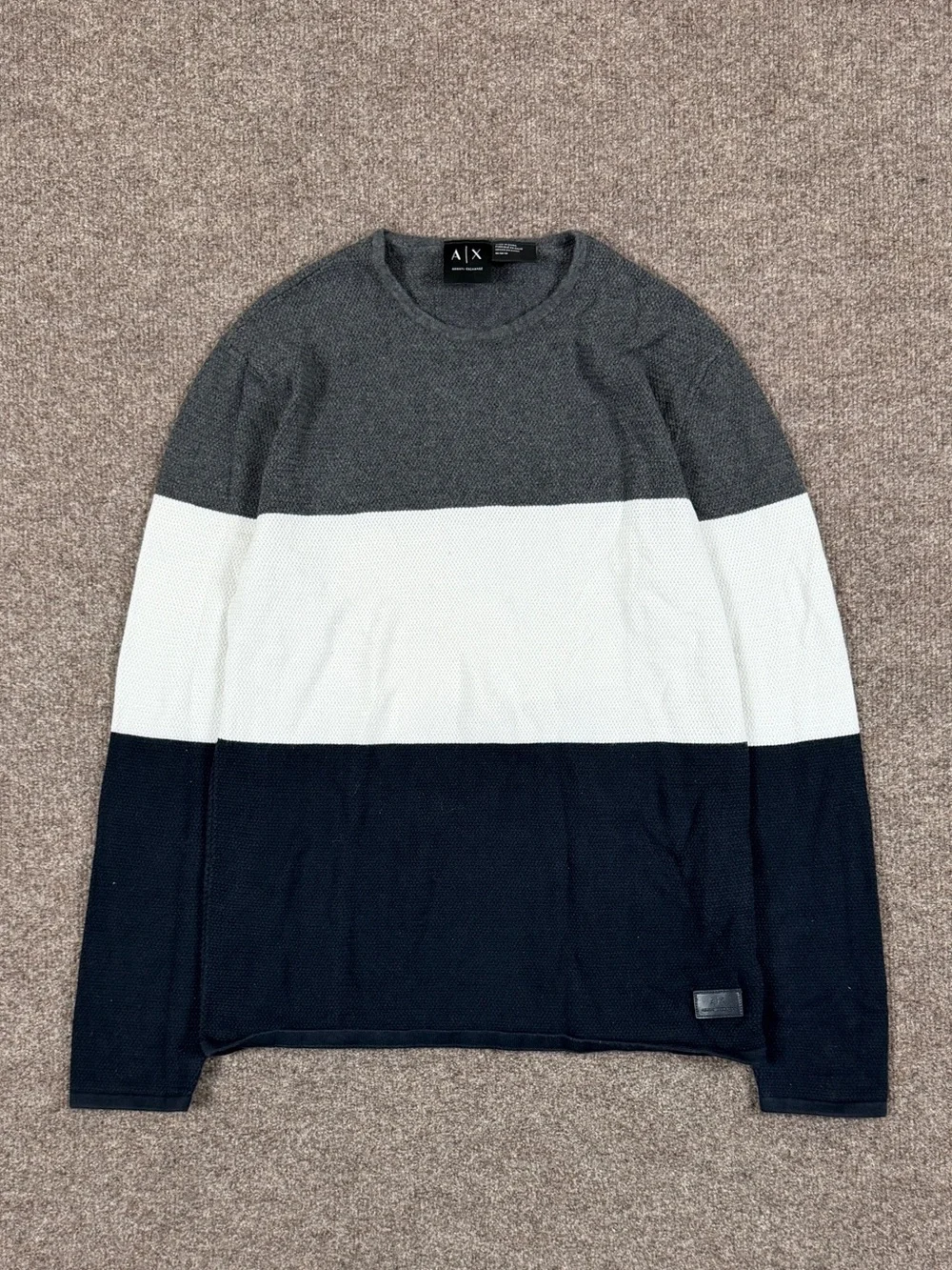 Armani Exchange Navy White Grey Stripe‎ Long Sleeve Lightweight Sweater Womens M